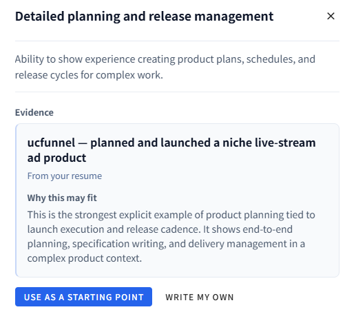 Okareer prepared experience editor
