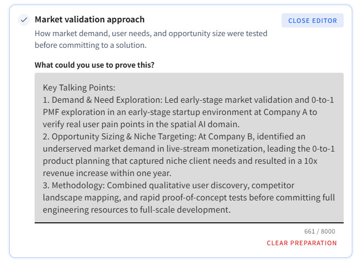 Okareer prepared experience editor